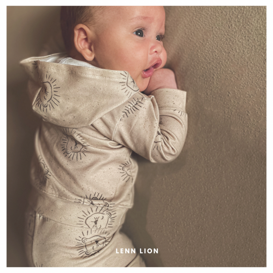 Babykleding - Lenn lion hoodie logo beige
