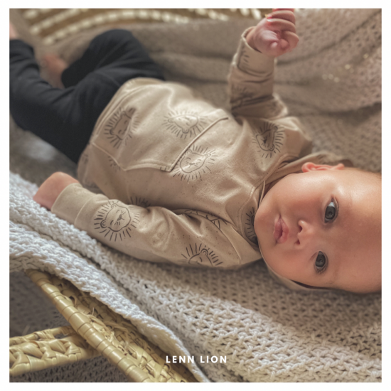 Babykleding - Lenn lion hoodie logo beige