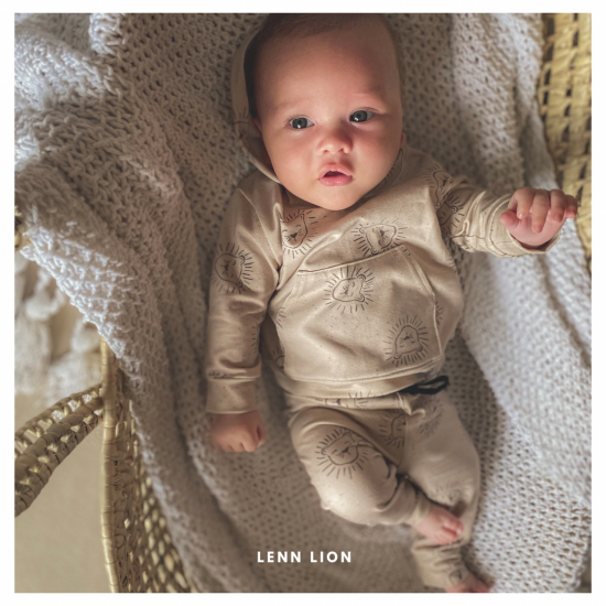 Babykleding - Lenn lion hoodie logo beige