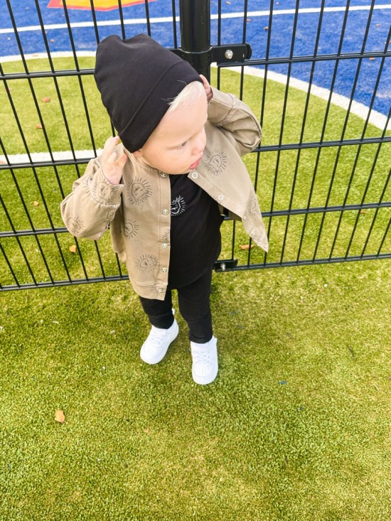 Babykleding - Lenn lion hoodie bombervest bruinbeige logo