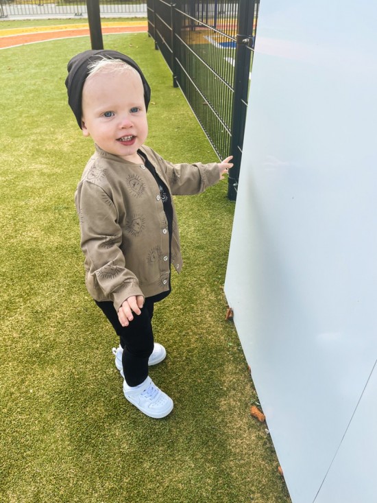 Babykleding - Lenn lion hoodie bombervest bruinbeige logo