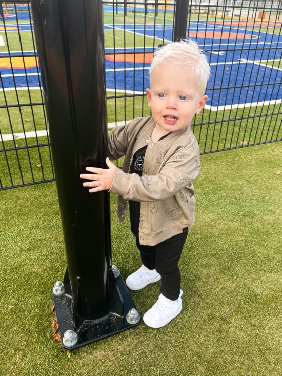 Babykleding - Lenn lion hoodie bombervest bruinbeige logo