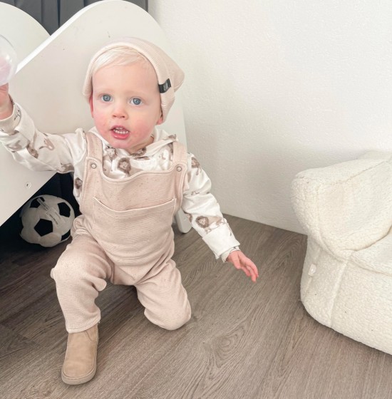 Babykleding - Lenn lion tuinbroek wafel beige stip