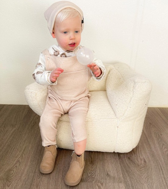 Babykleding - Lenn lion tuinbroek wafel beige stip