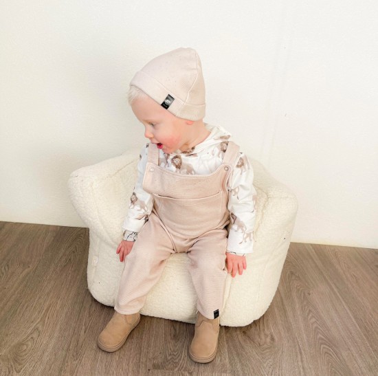 Babykleding - Lenn lion tuinbroek wafel beige stip