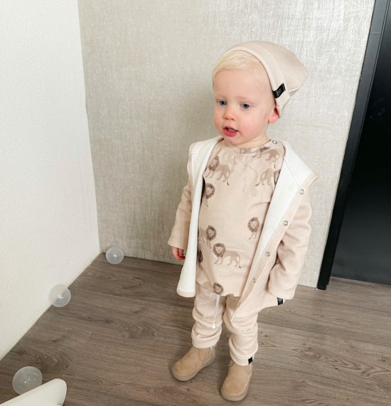 Babykleding - Lenn lion longvest beige wafel stip