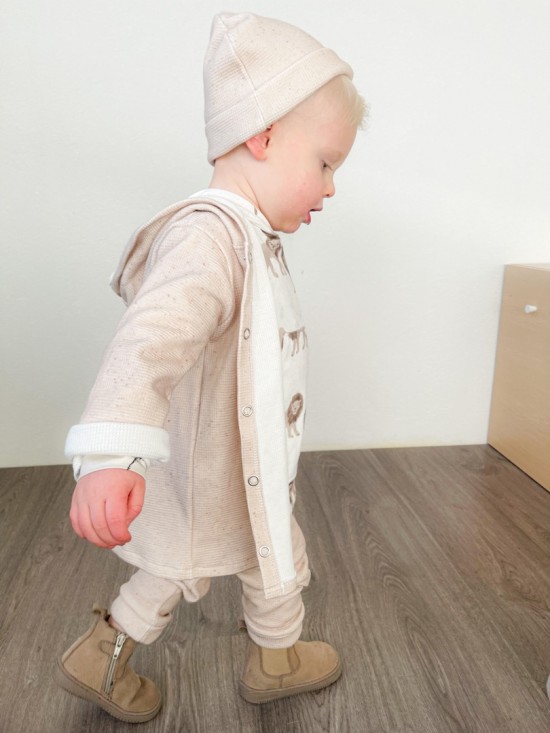Babykleding - Lenn lion longvest beige wafel stip