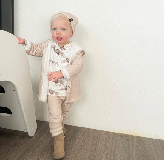 Babykleding - Lenn lion longvest beige wafel stip