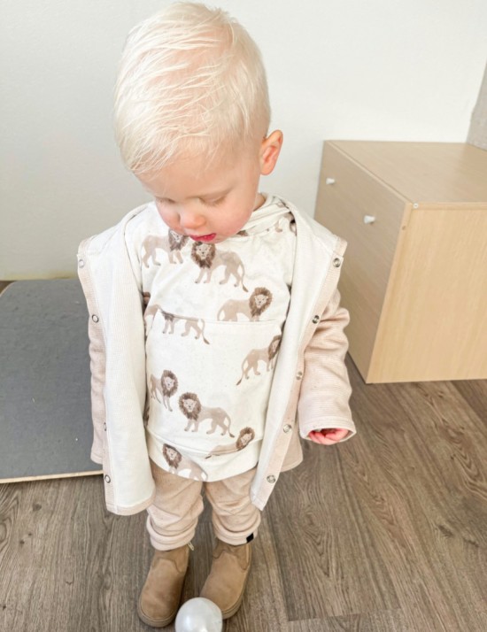Babykleding - Lenn lion longvest beige wafel stip