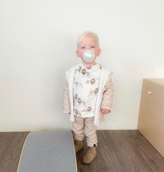 Babykleding - Lenn lion longvest beige wafel stip