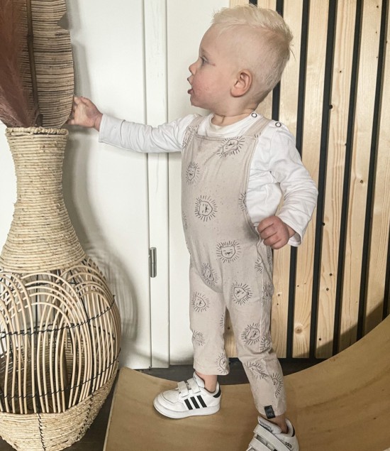 Babykleding - Lenn lion tuinbroek logo beige 